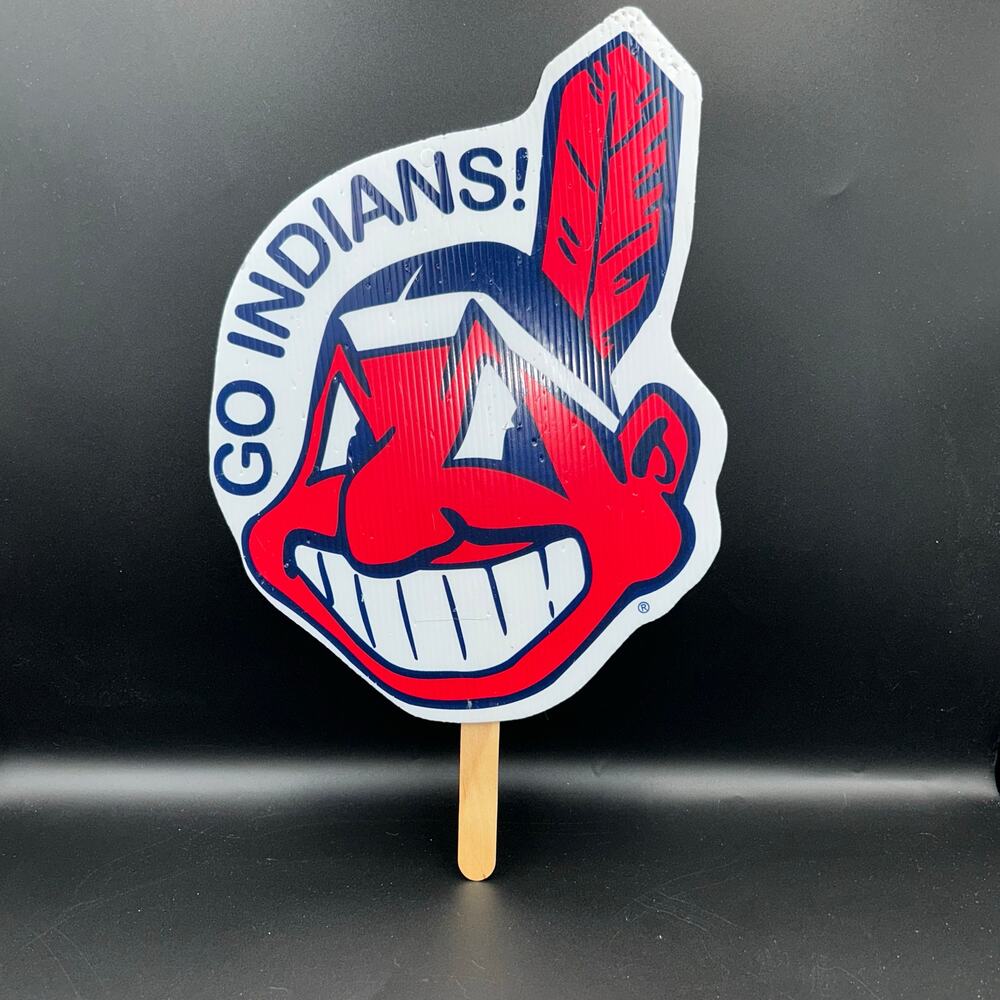 Vintage Genuine Cleveland Indians Go Indians Plastic Sign Chief Waho 14x11